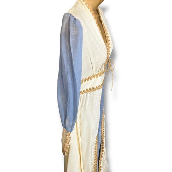 Ultra-Rare 1960s Made-In-California Prairie Maxi Cream-Blue Ric-Rac + Tag - Picture 4 of 13